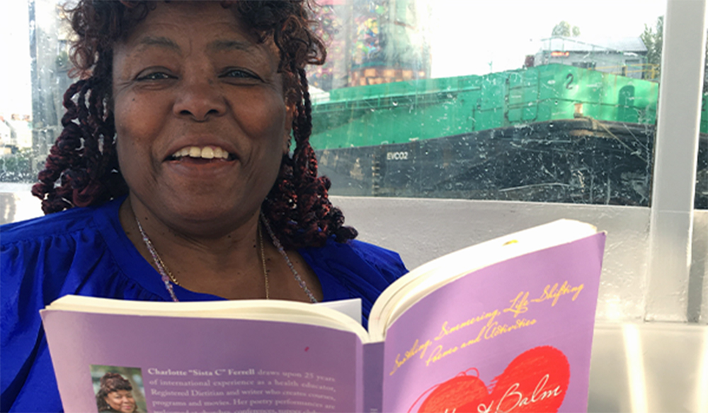 Charlotte "Sista C" Ferrell shares her soothing, simmering, life‐shifting poetry from "Heart Balm ~ Just for You" aboard a Vancouver, CA shuttle boat.